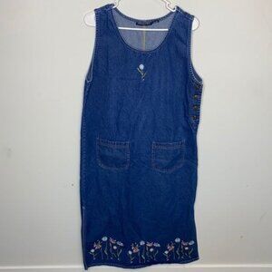 Speed Limit Denim Jean Flower Embroidery Dress: Size Large